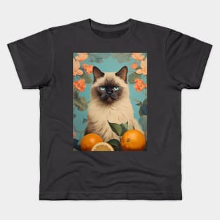 Retro Vintage Citrus Himalayan Cat Design | Unique Art Print Kids T-Shirt